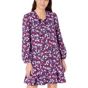 Draper James Rosanne Long Sleeve Shift Dress Plum Floral Pattern Size Med NWT